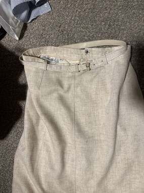 Vintage Austin Hill Beige Linen Belted Midi Pencil Skirt Size 10